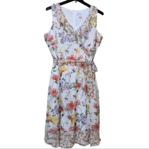 Nicole Miller NY Multicolor Floral V-neck Ruffle Sheer Chiffon Sleeveles…